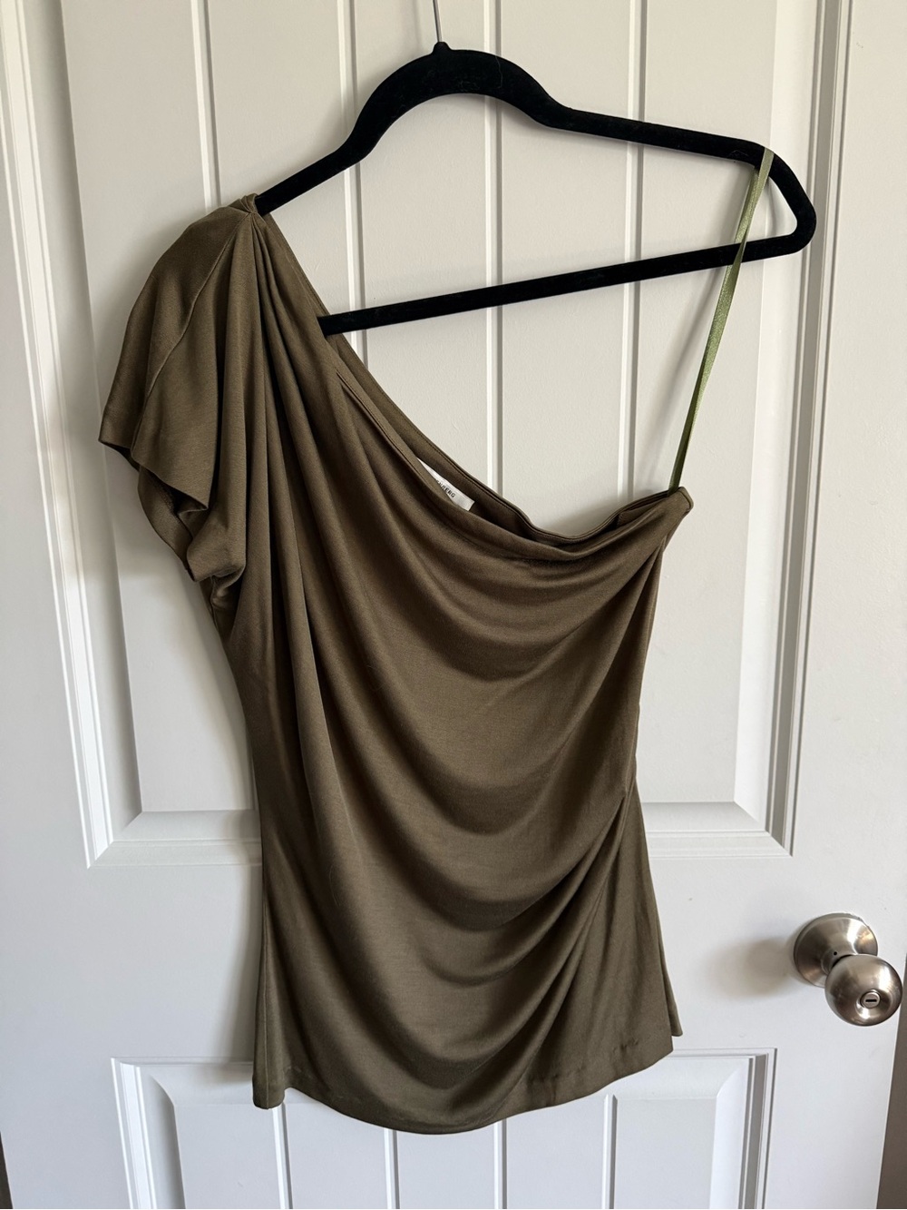 Diane Von Furstenberg Olive One-Shoulder Draped Women's top Small